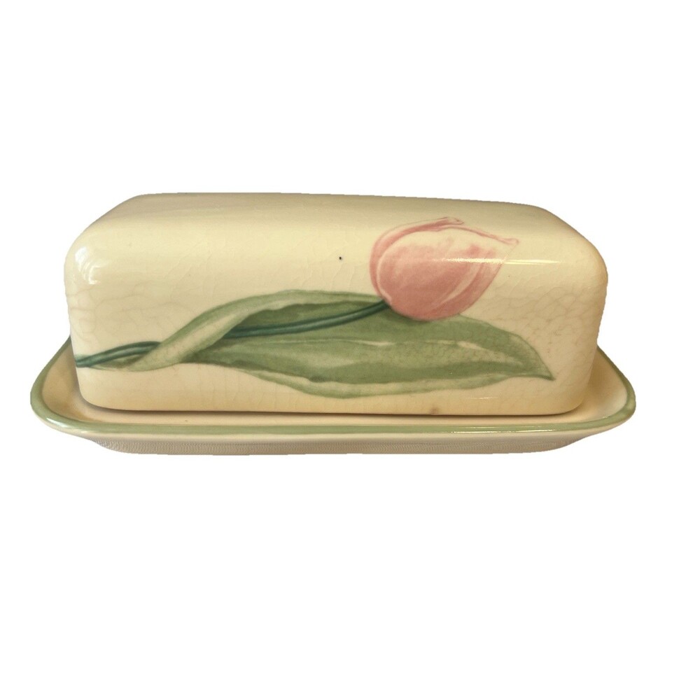 Pfaltzgraff Garden Party Covered Butter Dish Floral Tulip Violet Stoneware